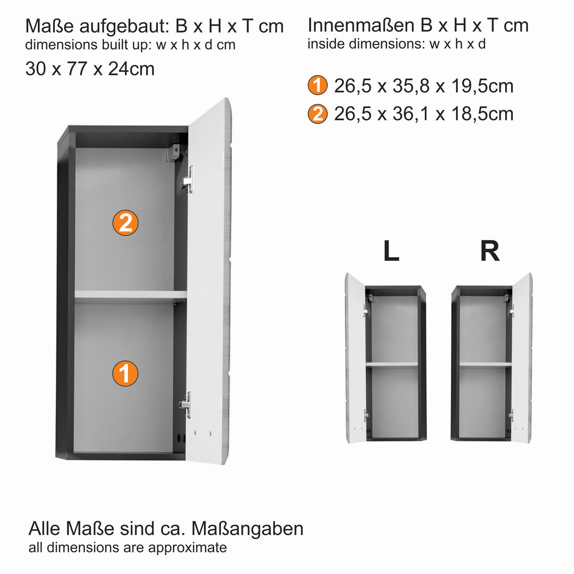 Hängeschrank 'Skin' weiß Hochglanz 30 x 77 x 24 cm