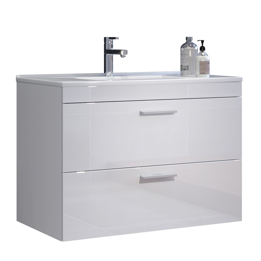 Waschbecken mit Unterschrank 'Devon' weiß Hochglanz 81 x 59 x 47 cm