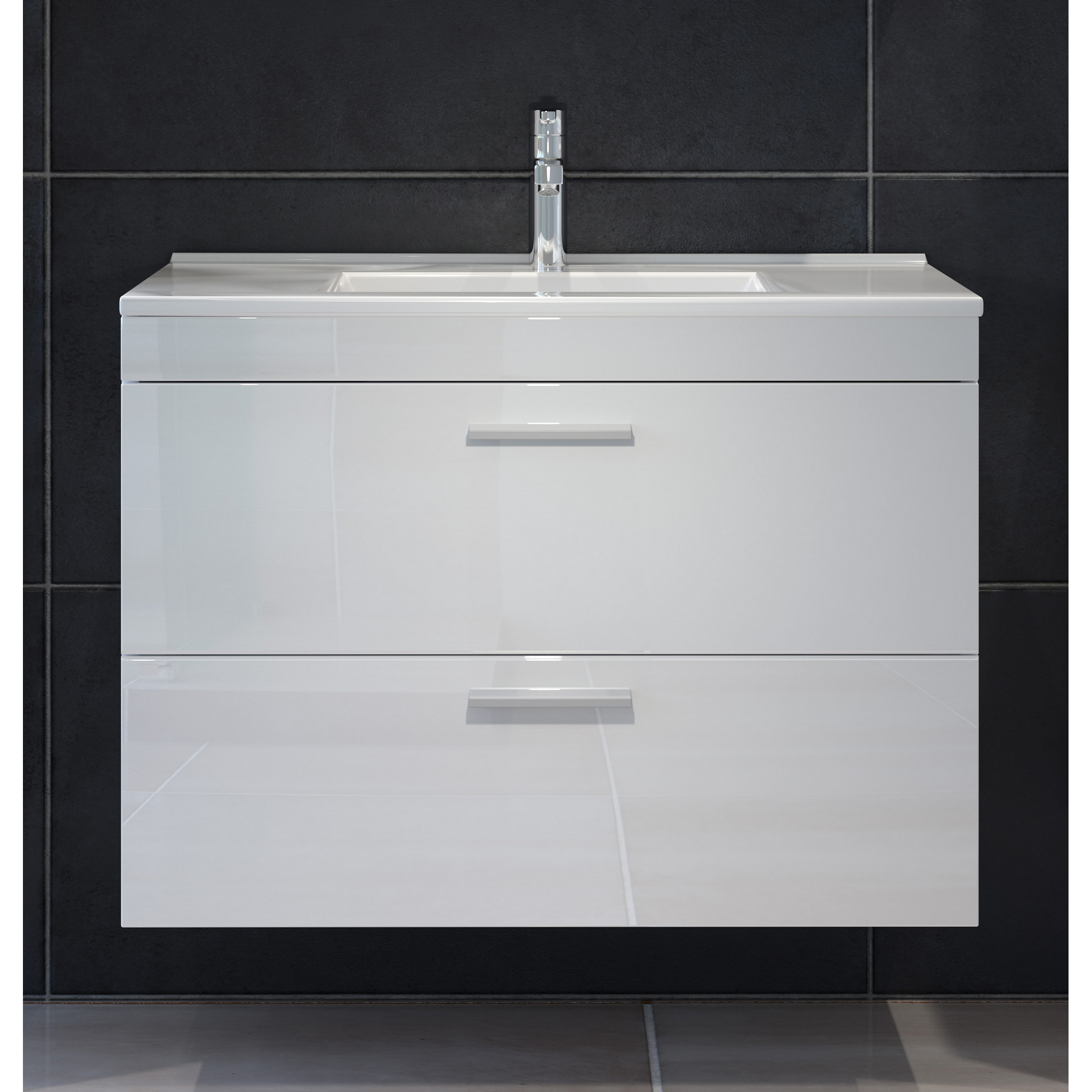 Waschbecken mit Unterschrank 'Devon' weiß Hochglanz 81 x 59 x 47 cm