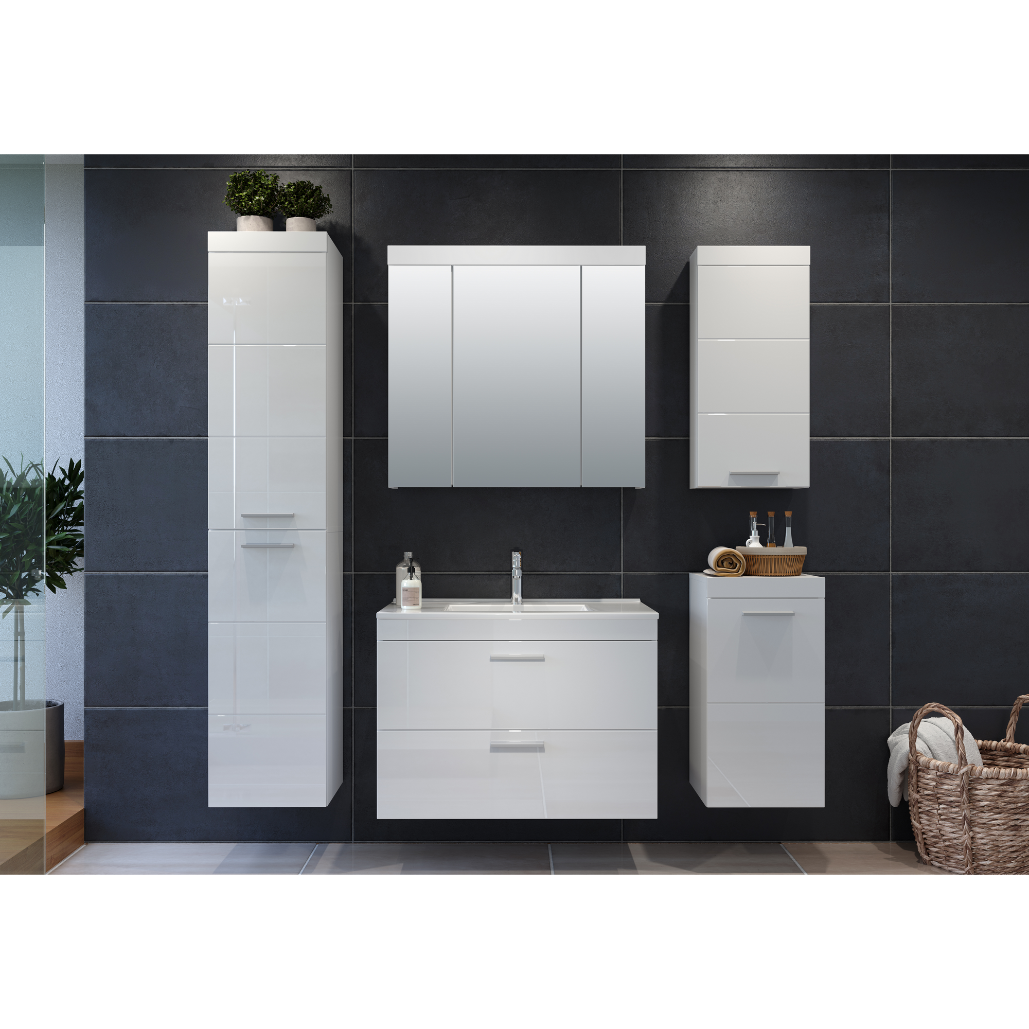 Hängeschrank 'Devon' weiß Hochglanz 35 x 75 x 16 cm