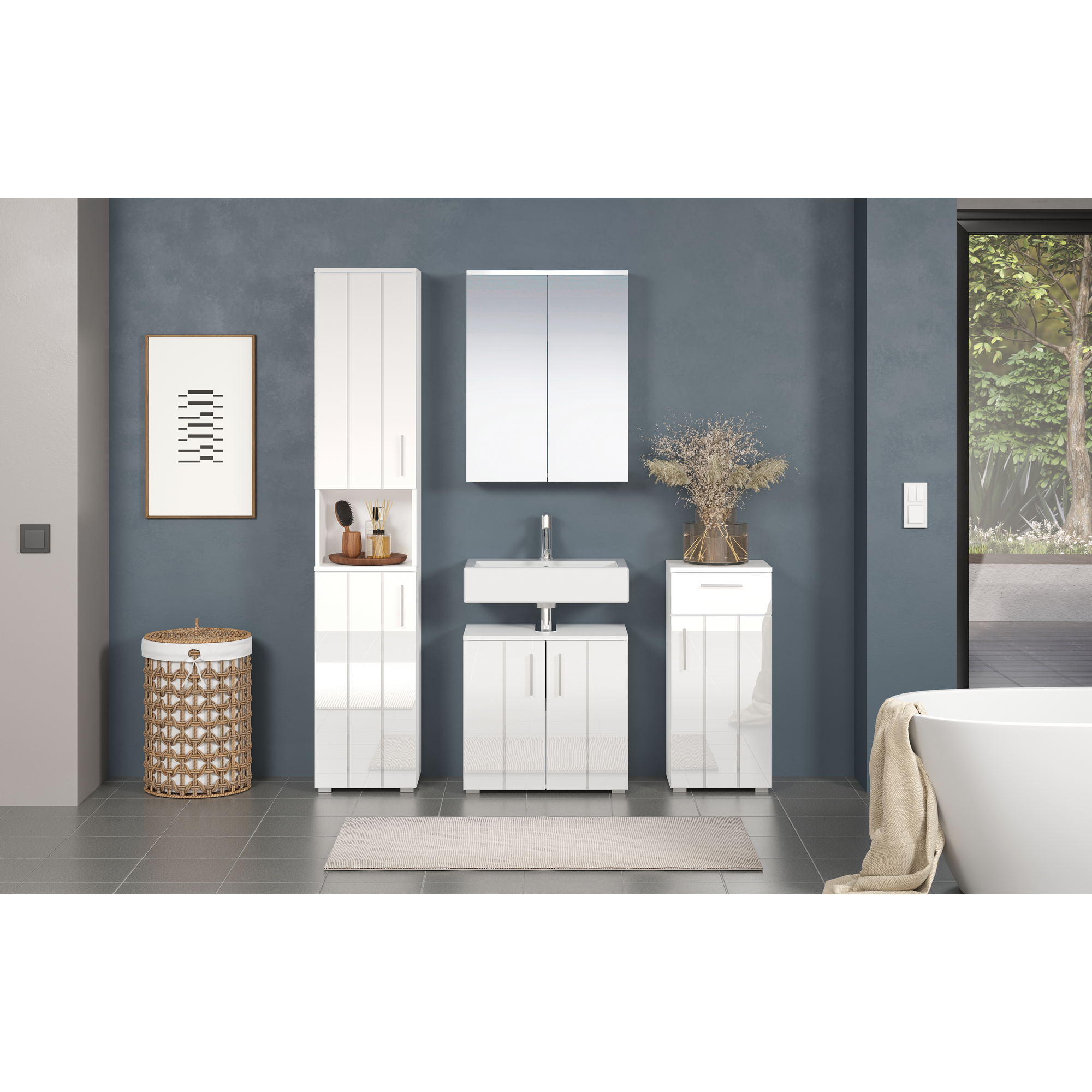 Spiegelschrank 'Wons' weiß Hochglanz 60 x 78 x 18 cm