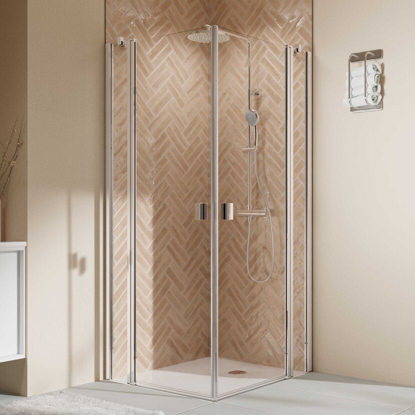 Duschkabine 'Elana 2.0' mit Eckeinstieg aluminiumfarben 90 x 90 x 200 cm