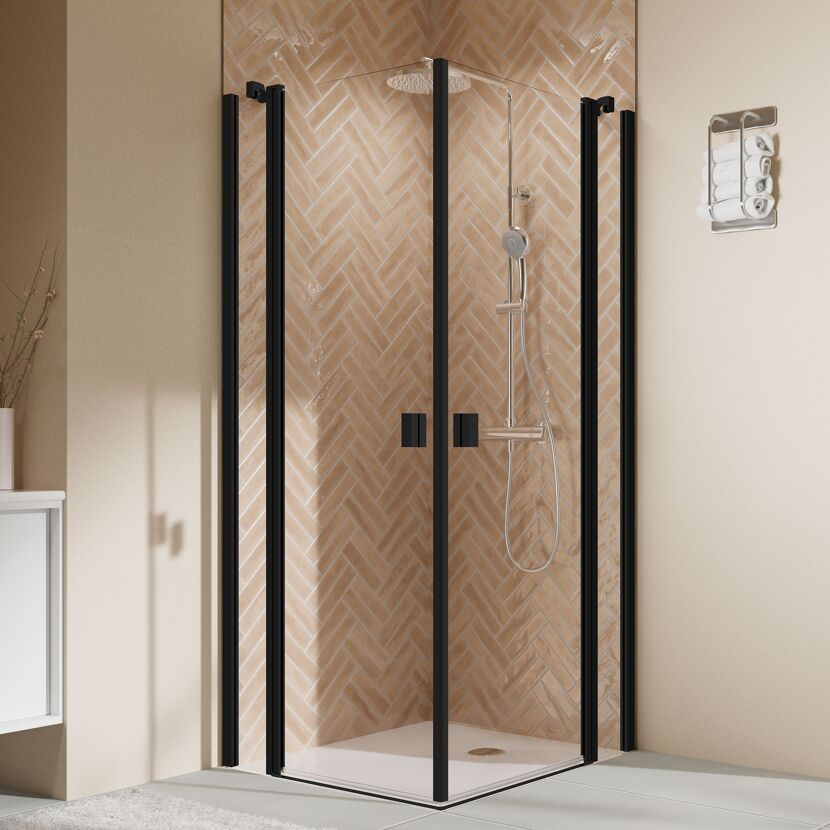 Duschkabine 'Elana 2.0' mit Eckeinstieg mattschwarz 80 x 80 x 200 cm