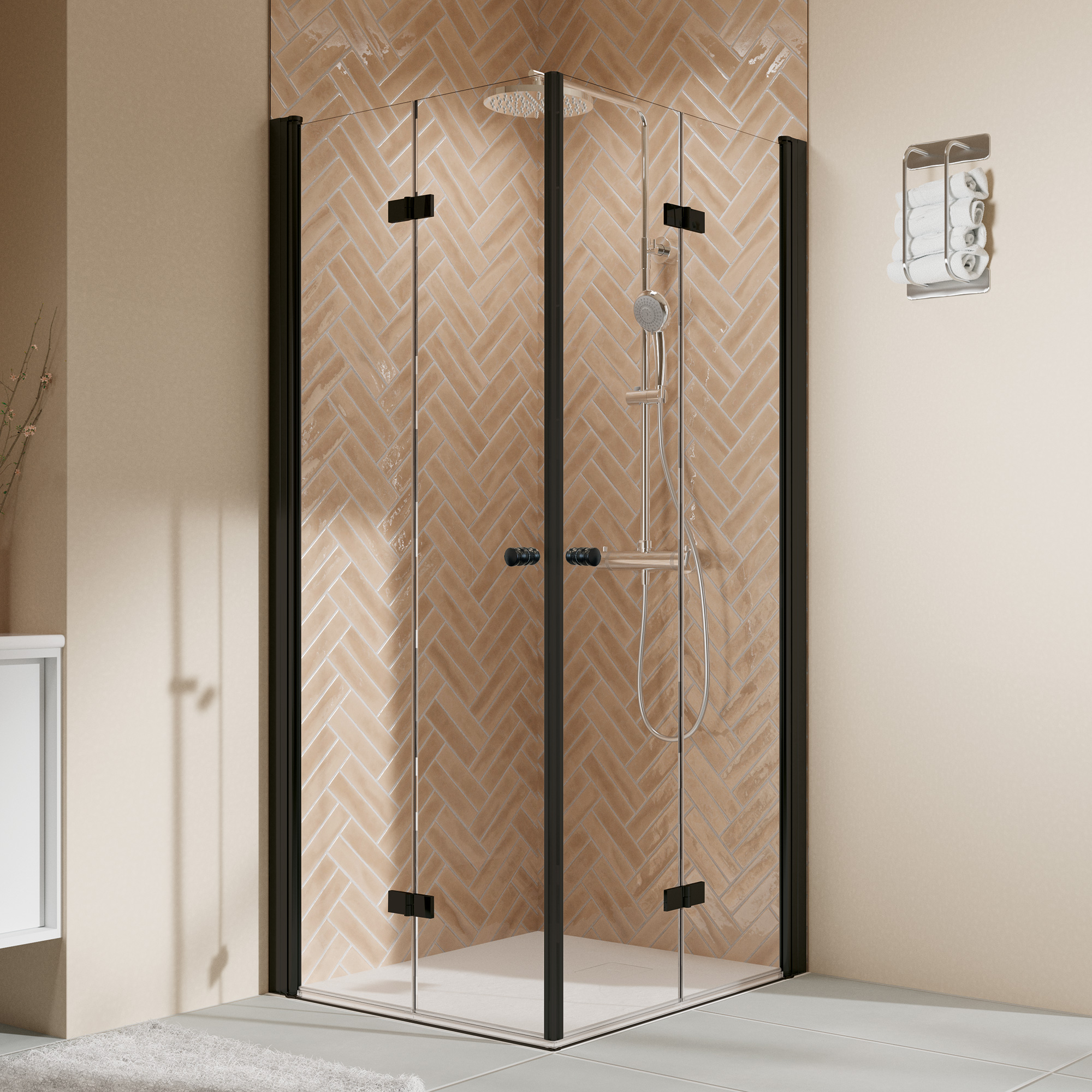 Duschkabine 'Elana 2.0' mit Eckeinstieg mattschwarz 100 x 100 x 200 cm