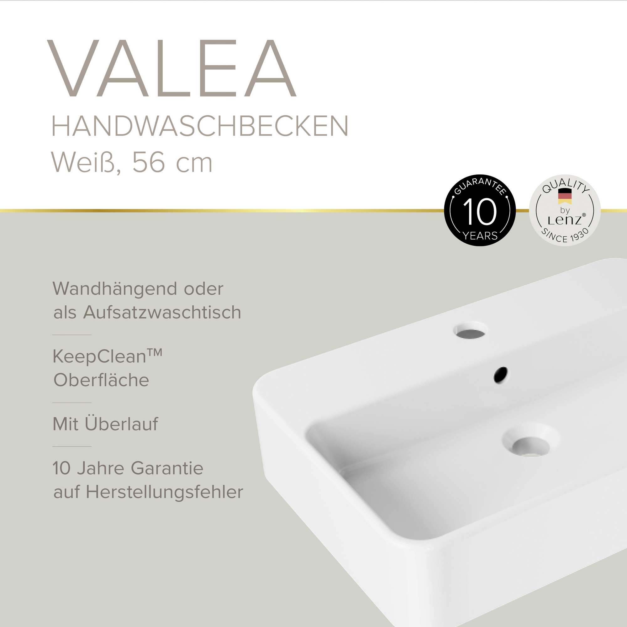 Waschtisch 'VALEA' weiß 56 x 38,5 cm