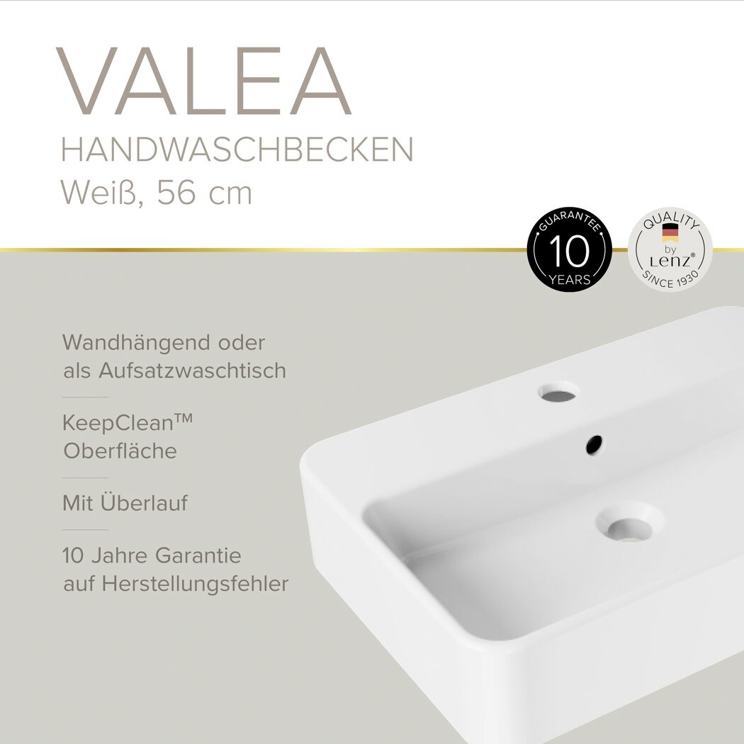 Waschtisch 'VALEA' weiß 56 x 38,5 cm