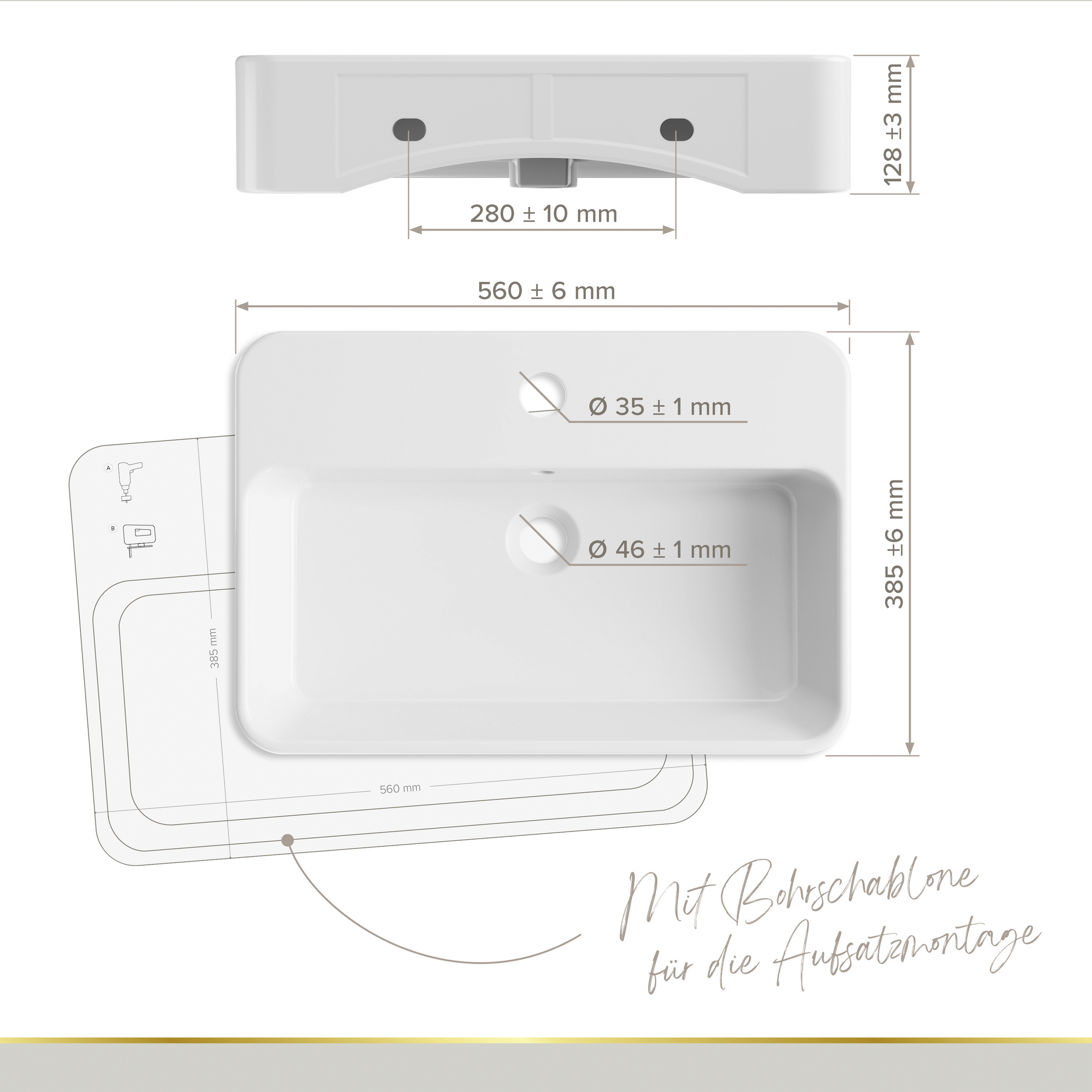 Waschtisch 'VALEA' weiß 56 x 38,5 cm