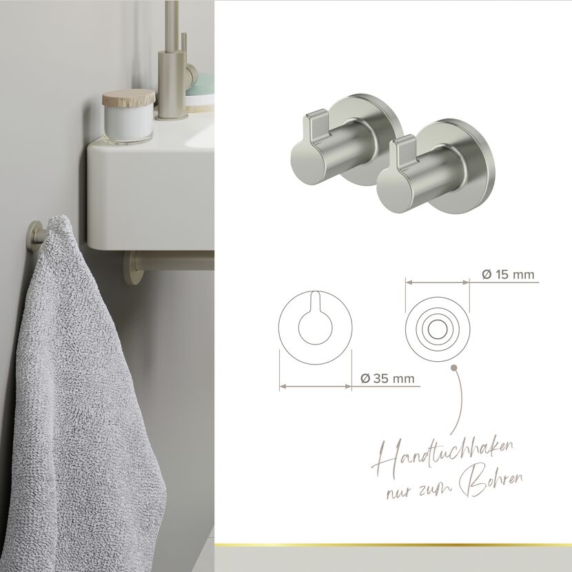 Handtuchhaken 'Noa' Zink nickelfarben Ø 3,5 cm, 2-teilig
