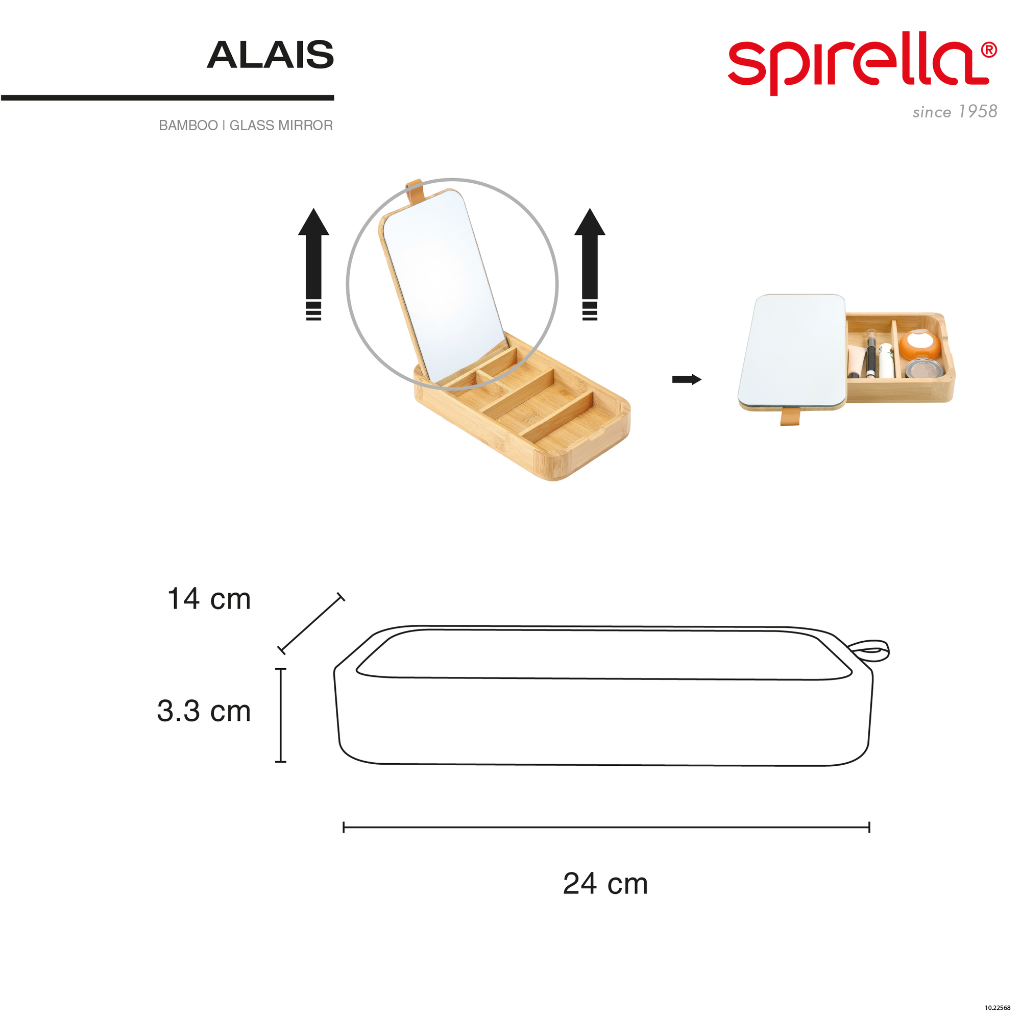 Schmuckkästchen Bambus 14 x 3,3 x 24 cm mit Spiegel