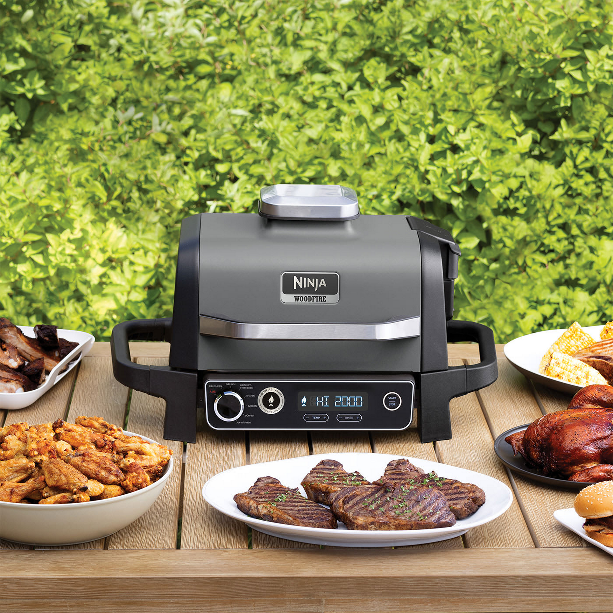 Elektro-Outdoor-Grill und Smoker 'Woodfire' schwarz 2400 W 46 x 34 x 46 cm