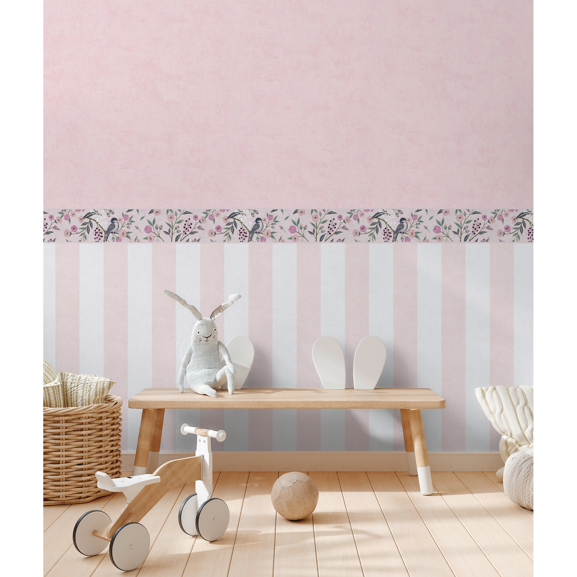 Bordüre 'Lilly & Luis' Vögel rosa 0,13 x 5 m