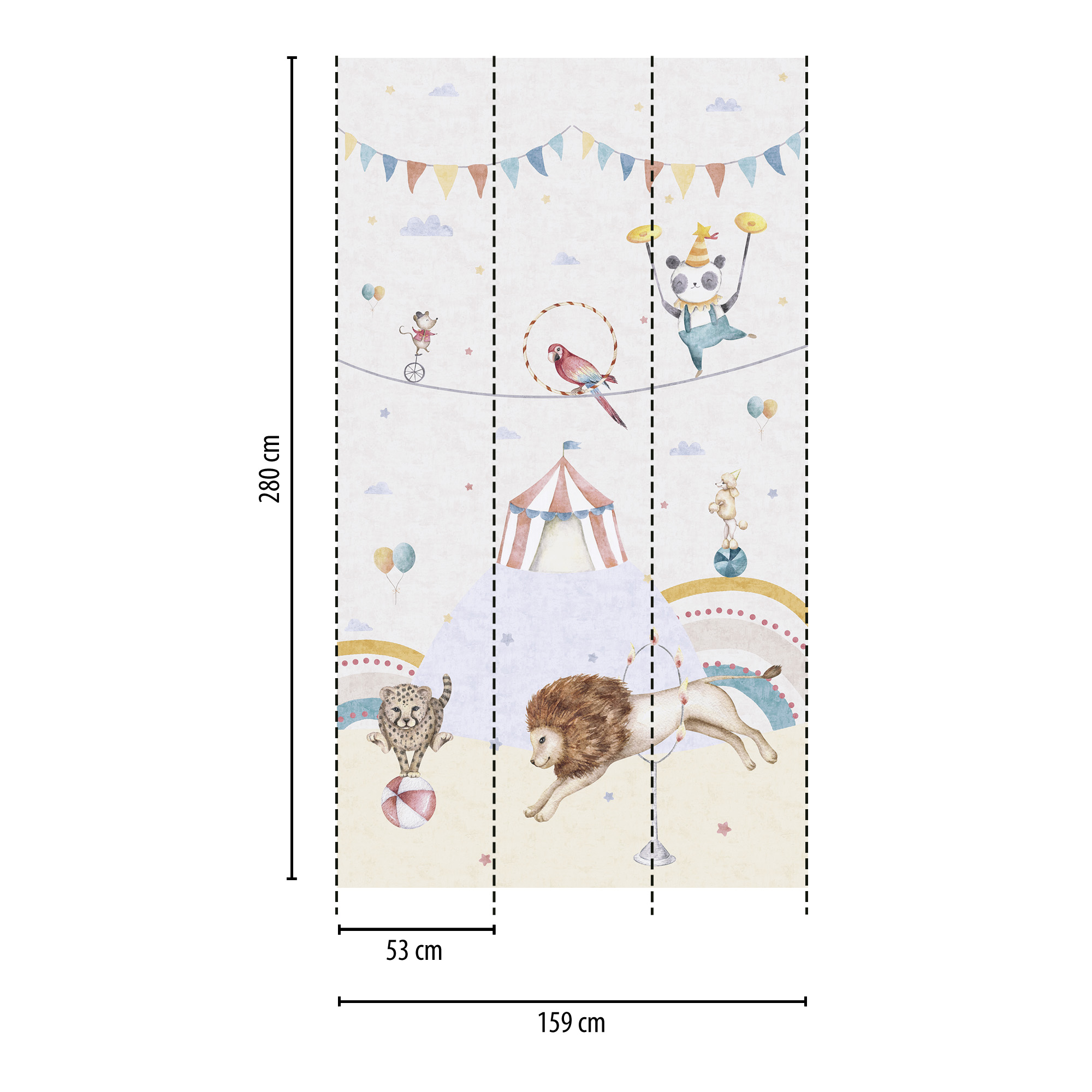 Vliestapete 'Lilly & Luis' Zirkus bunt 3-teilig 1,59 x 2,8 m