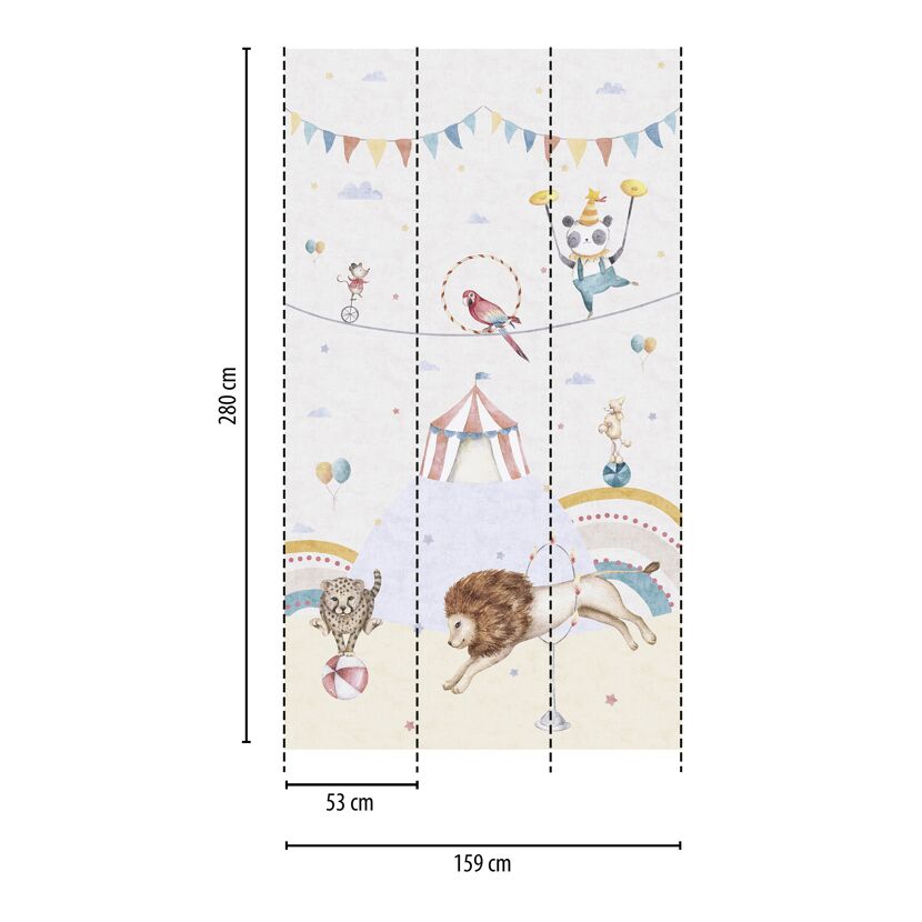 Vliestapete 'Lilly & Luis' Zirkus bunt 3-teilig 1,59 x 2,8 m