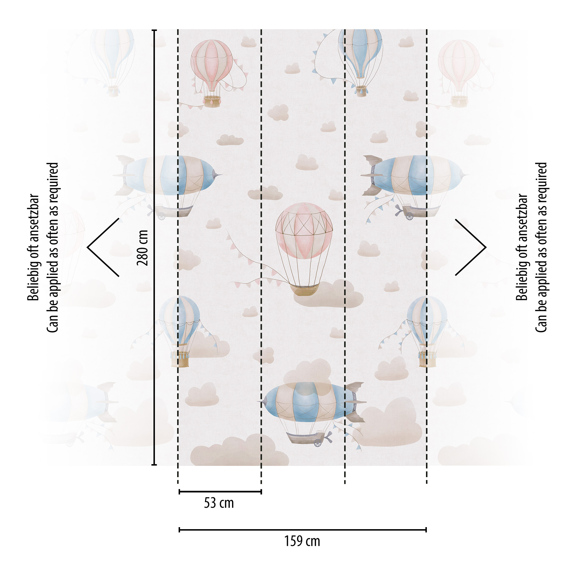 Vliestapete 'Lilly & Luis' Ballons beige 3-teilig 1,59 x 2,8 m