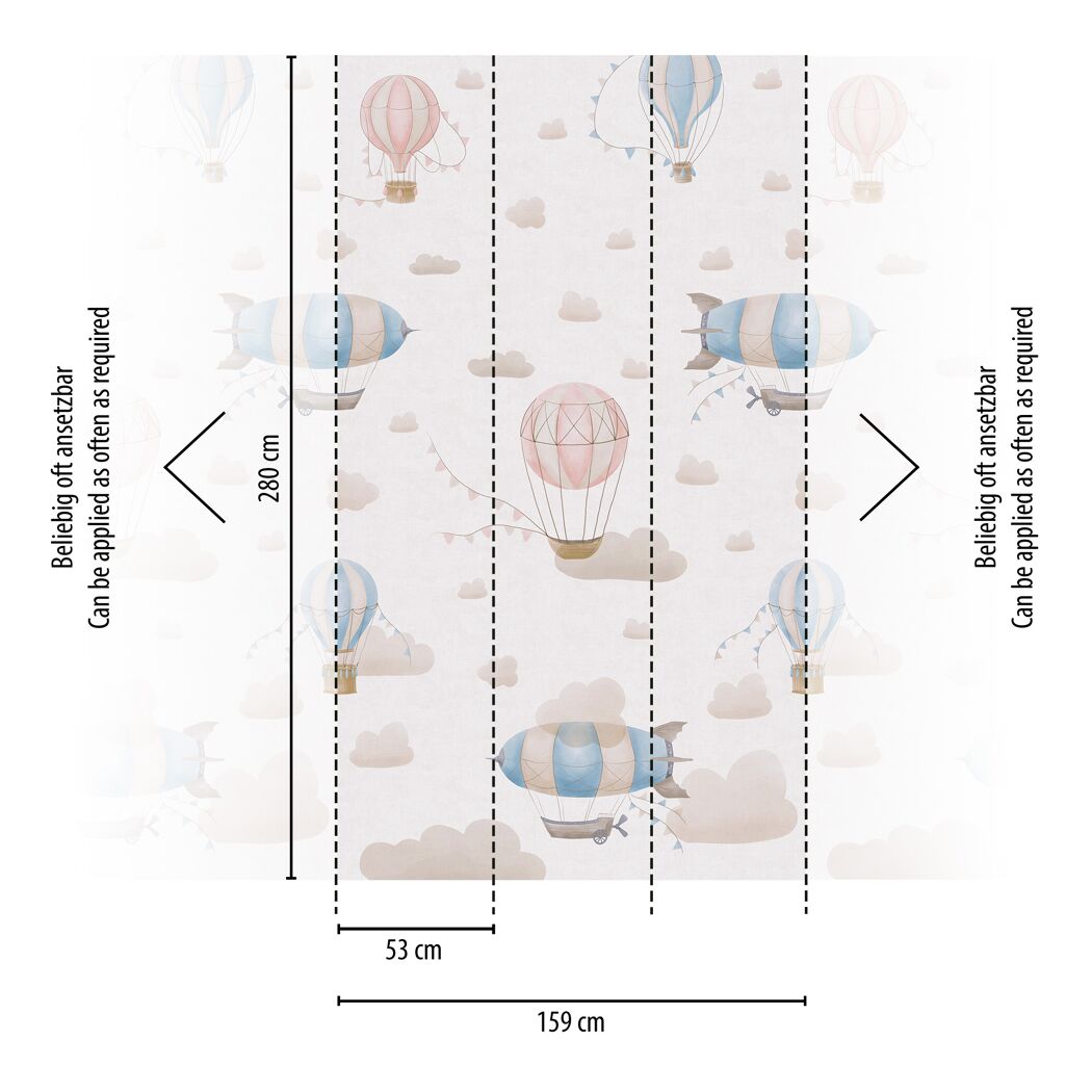 Vliestapete 'Lilly & Luis' Ballons beige 3-teilig 1,59 x 2,8 m