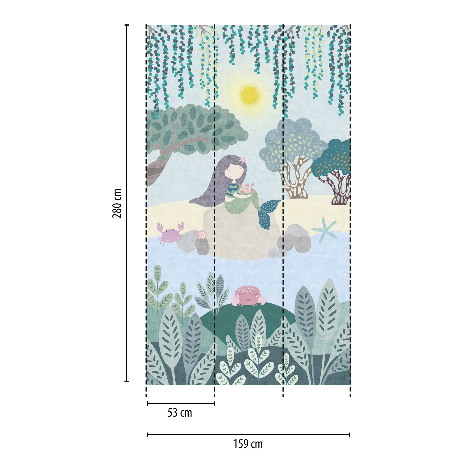 Vliestapete 'Lilly & Luis' Meerjungfrau bunt 3-teilig 1,59 x 2,8 m