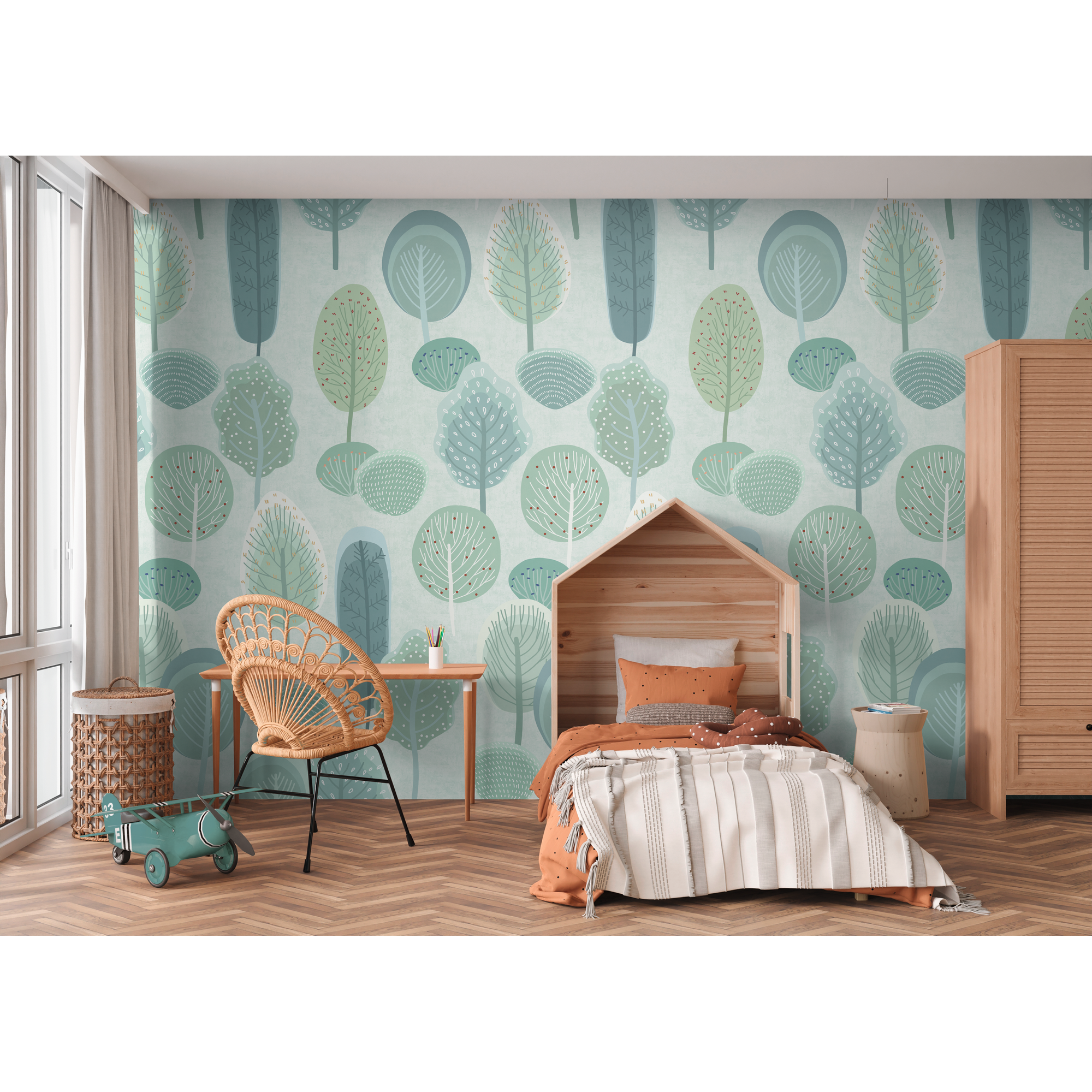 Vliestapete 'Lilly & Luis' Blätter grün 3-teilig 1,59 x 2,8 m
