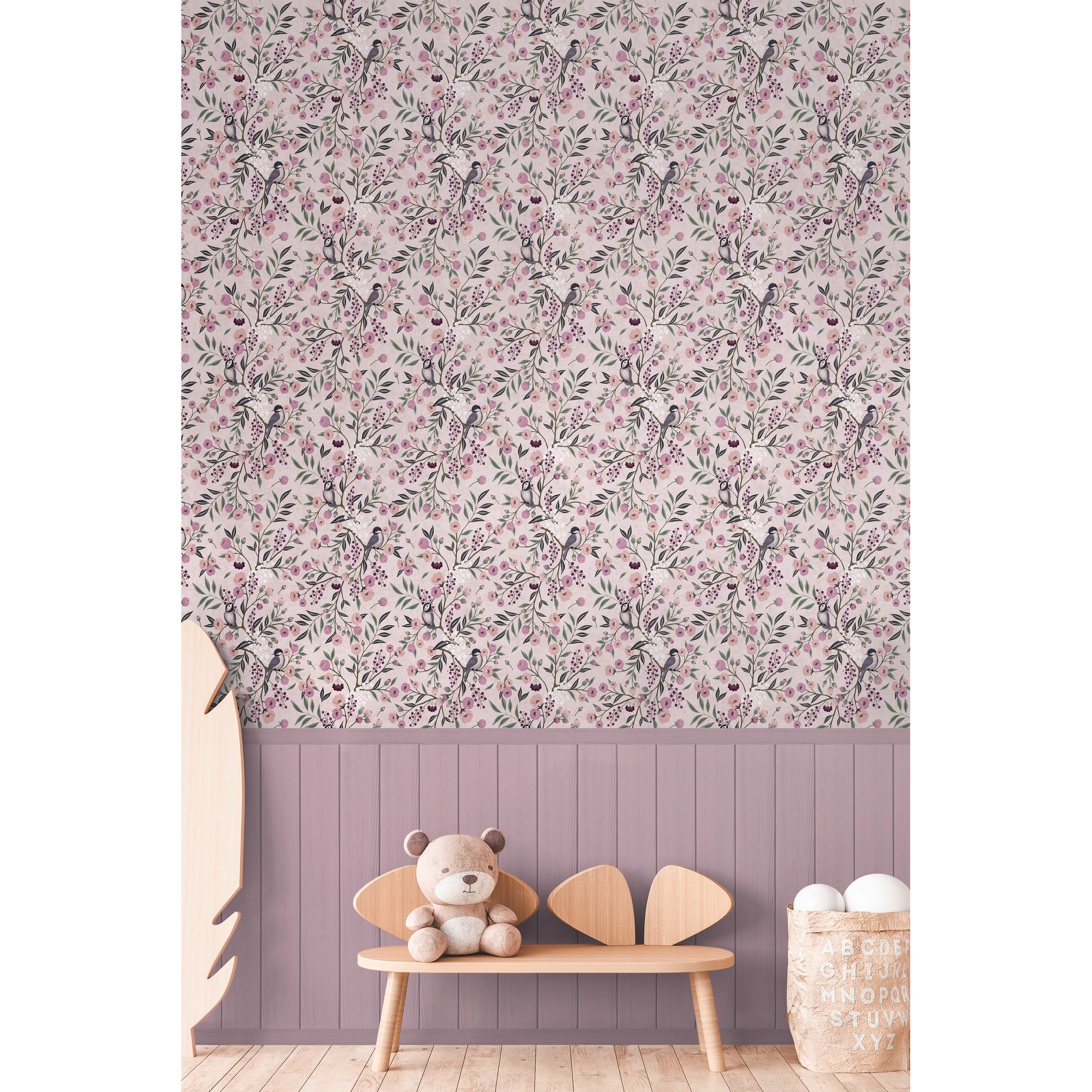 Vliestapete 'Lilly & Luis' Vögel rosa 3-teilig 1,59 x 2,8 m