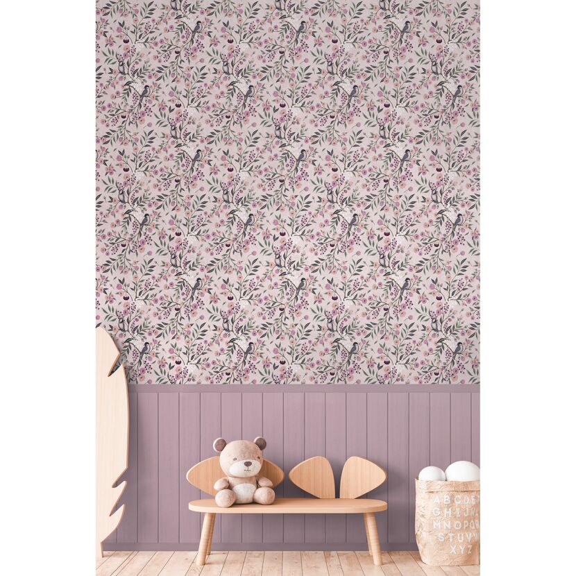 Vliestapete 'Lilly & Luis' Vögel rosa 3-teilig 1,59 x 2,8 m