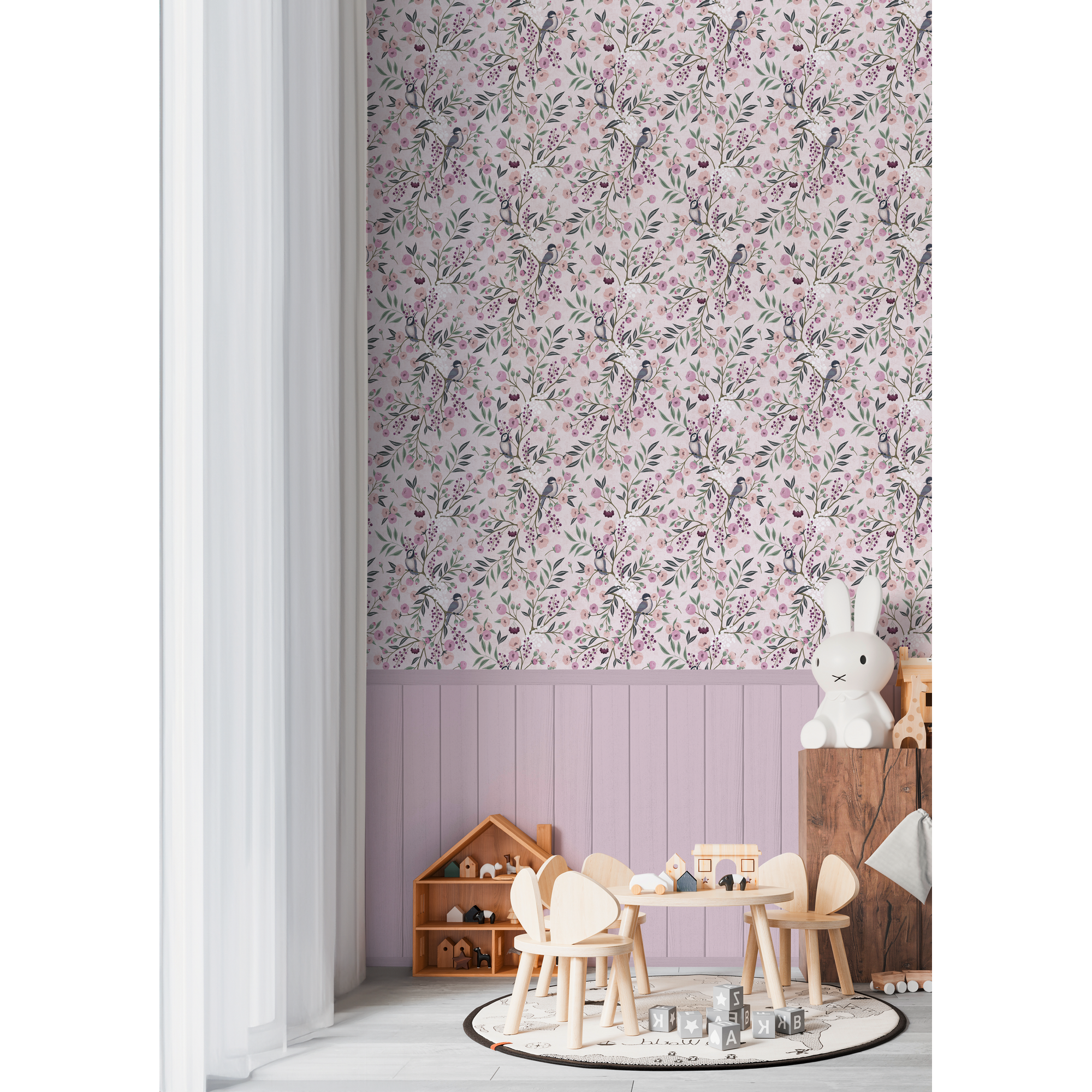 Vliestapete 'Lilly & Luis' Vögel rosa 3-teilig 1,59 x 2,8 m