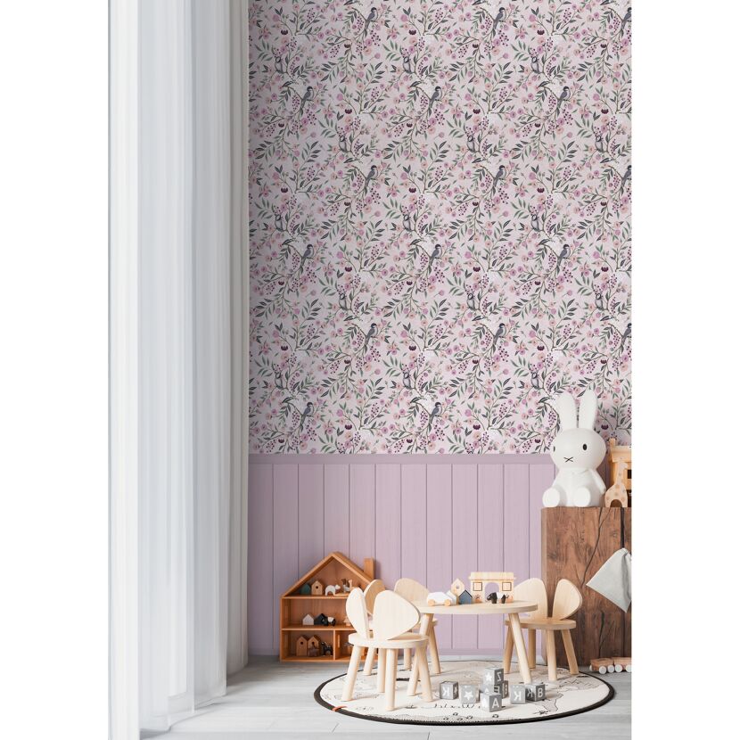 Vliestapete 'Lilly & Luis' Vögel rosa 3-teilig 1,59 x 2,8 m