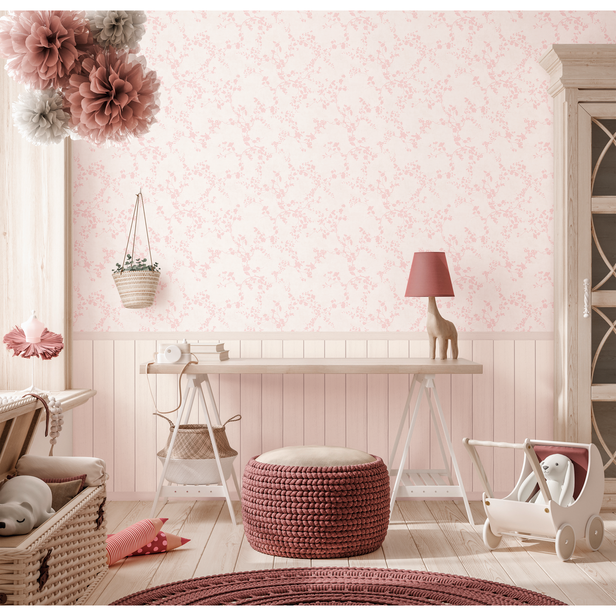 Vliestapete 'Lilly & Luis' Blüten rosa 3-teilig 1,59 x 2,8 m