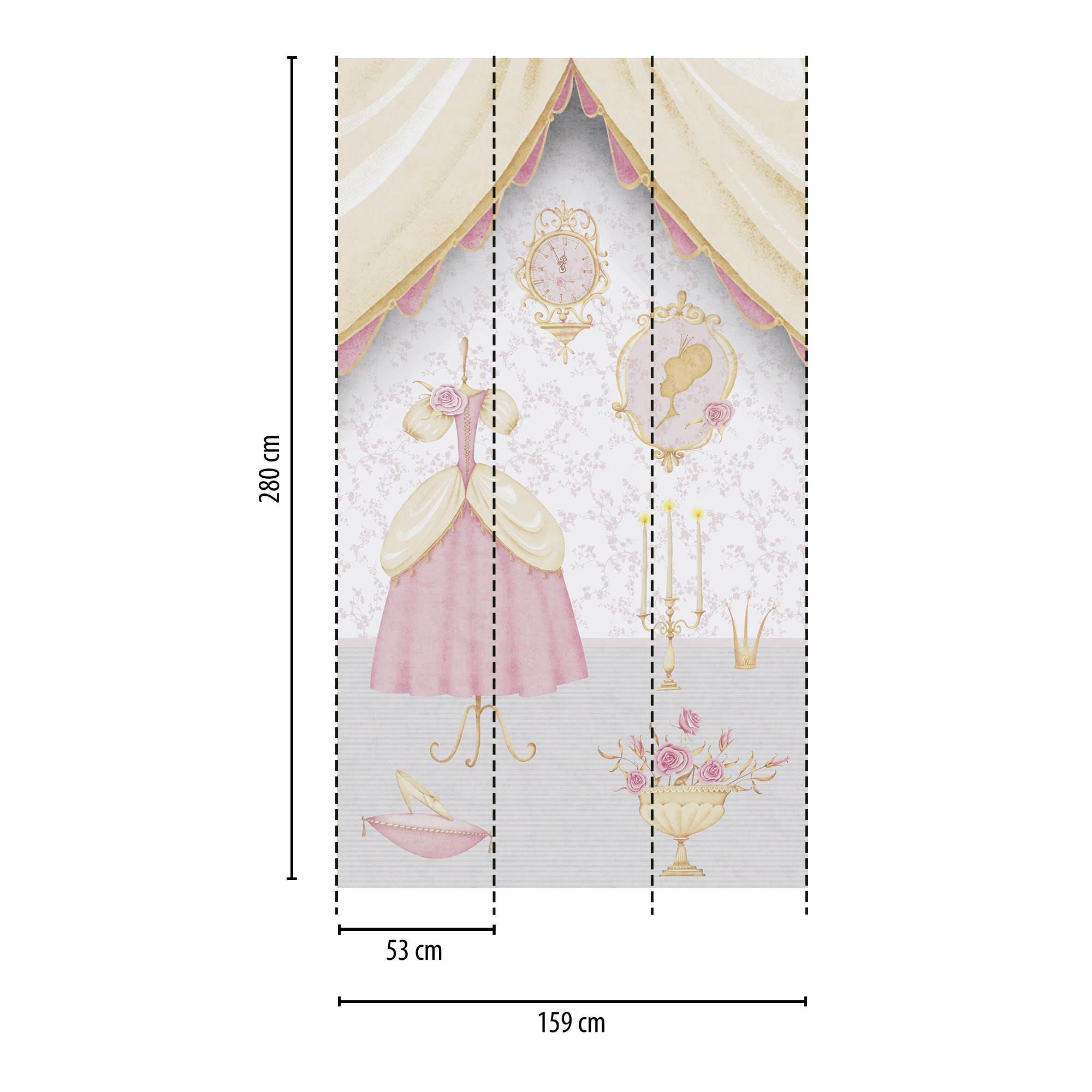 Vliestapete 'Lilly & Luis' Prinzessin rosa 3-teilig 1,59 x 2,8 m