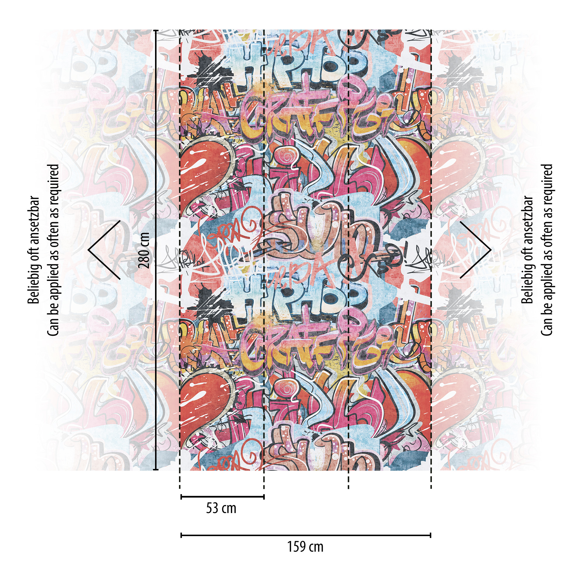 Vliestapete 'Lilly & Luis' Street Art bunt 3-teilig 1,59 x 2,8 m