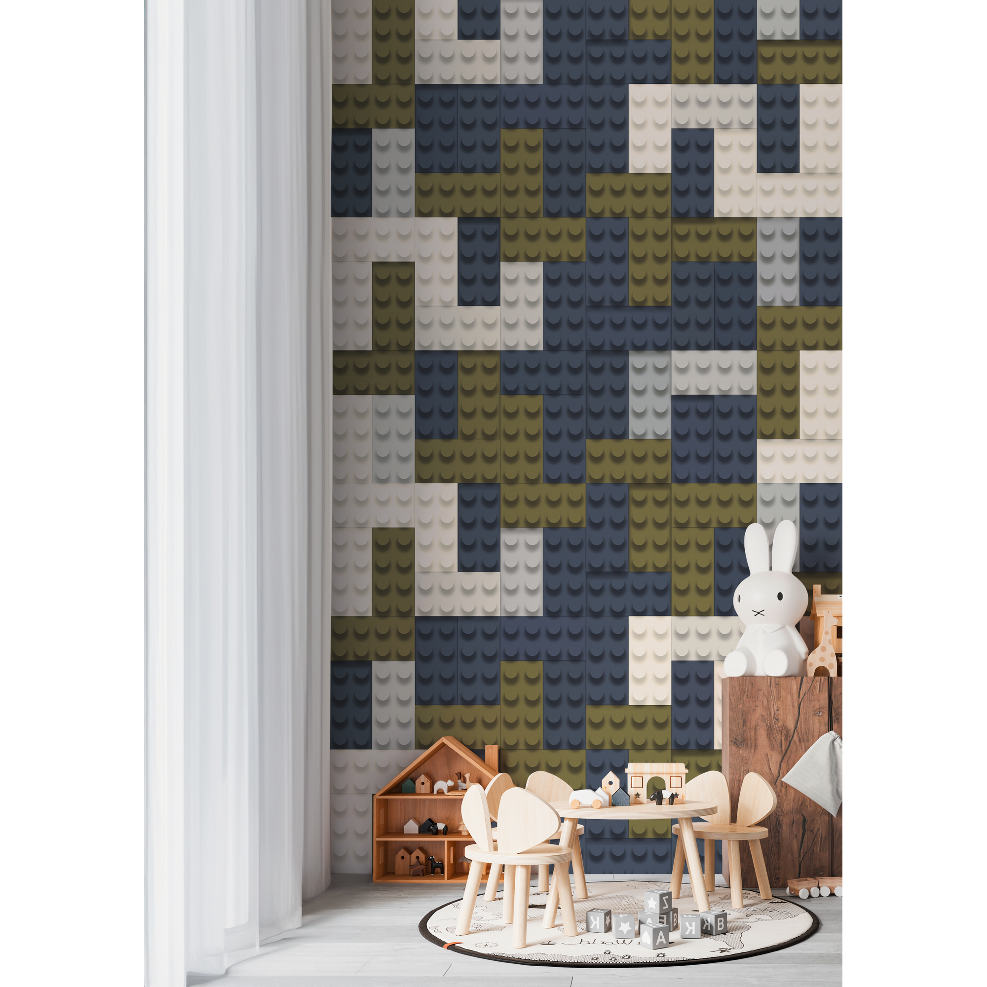Vliestapete 'Lilly & Luis' Bausteine blau 3-teilig 1,59 x 2,8 m