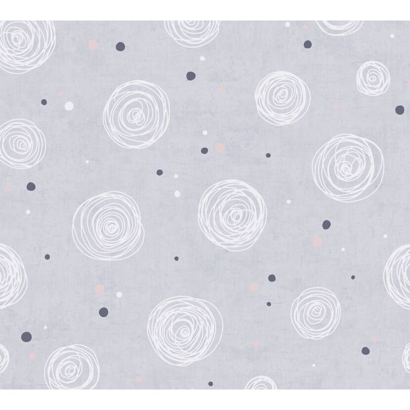 Vliestapete 'Lilly & Luis' Kreise grau 0,53 x 10,05 m