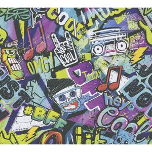 Vliestapete 'Lilly & Luis' Graffiti bunt 0,53 x 10,05 m