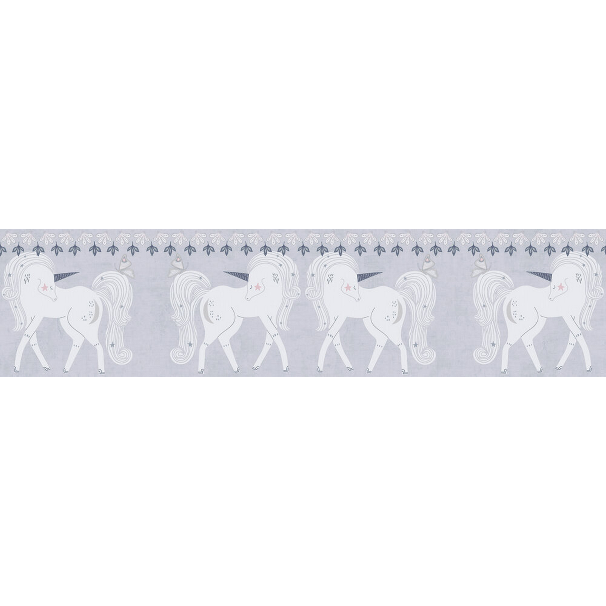 Bordüre 'Lilly & Luis' Einhorn grau 0,13 x 5 m