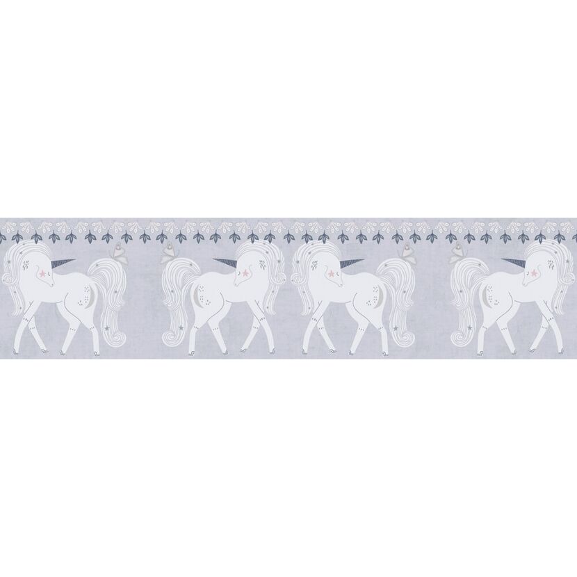 Bordüre 'Lilly & Luis' Einhorn grau 0,13 x 5 m