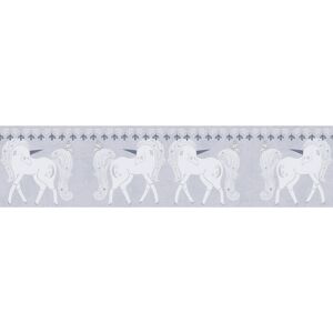 Bordüre 'Lilly & Luis' Einhorn grau 0,13 x 5 m
