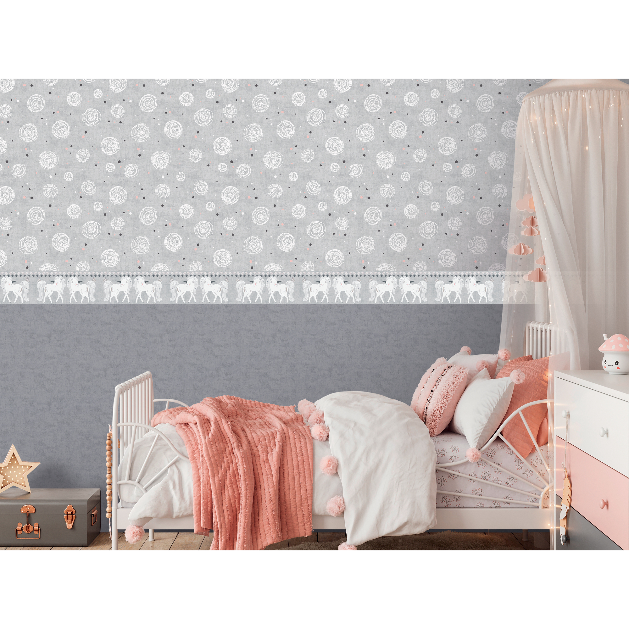 Bordüre 'Lilly & Luis' Einhorn grau 0,13 x 5 m