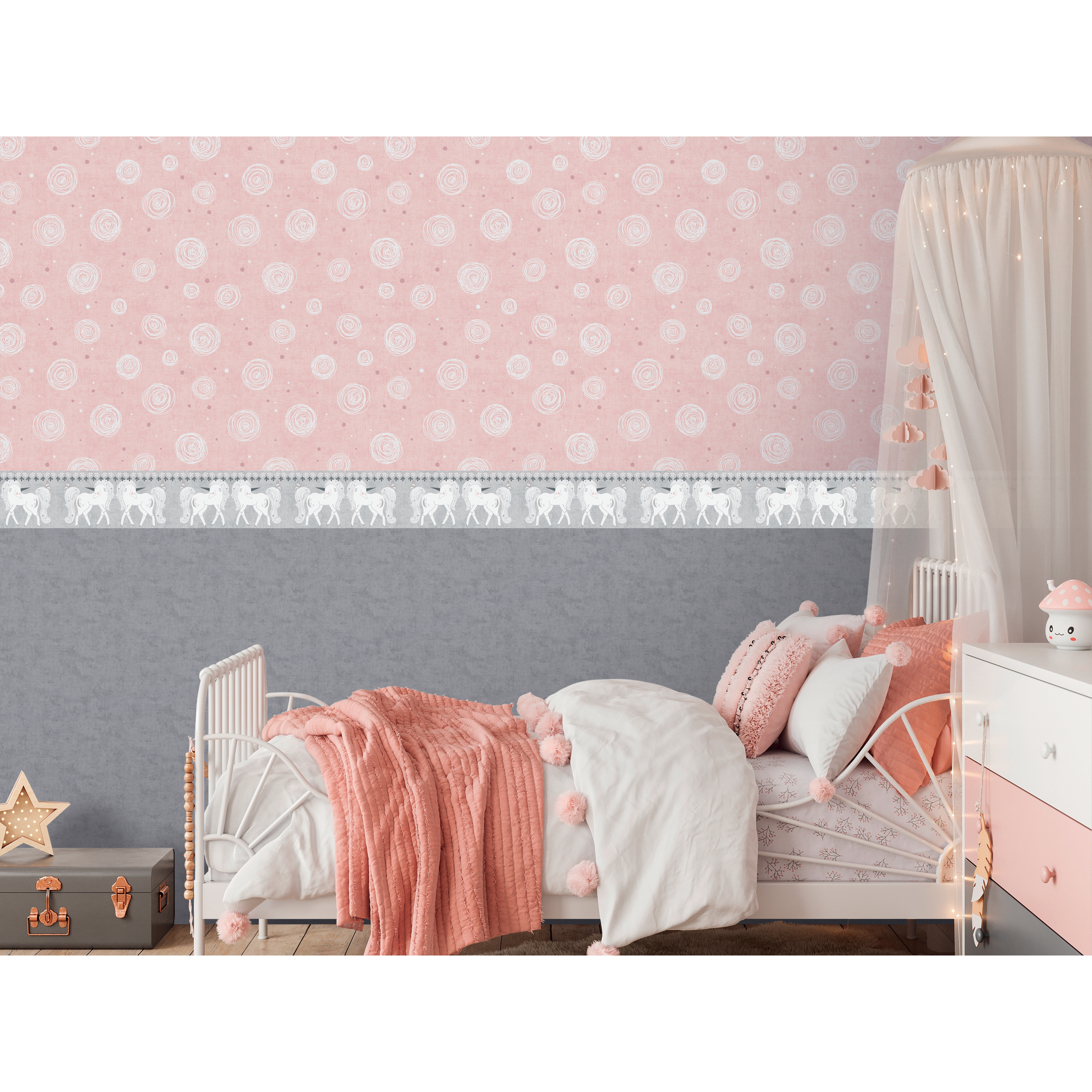Bordüre 'Lilly & Luis' Einhorn grau 0,13 x 5 m