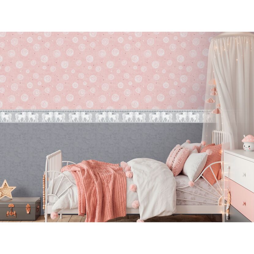 Bordüre 'Lilly & Luis' Einhorn grau 0,13 x 5 m