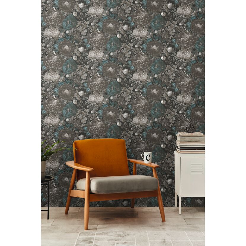 Vliestapete 'Michalsky 6' Blumen grau 0,53 x 10,05 m