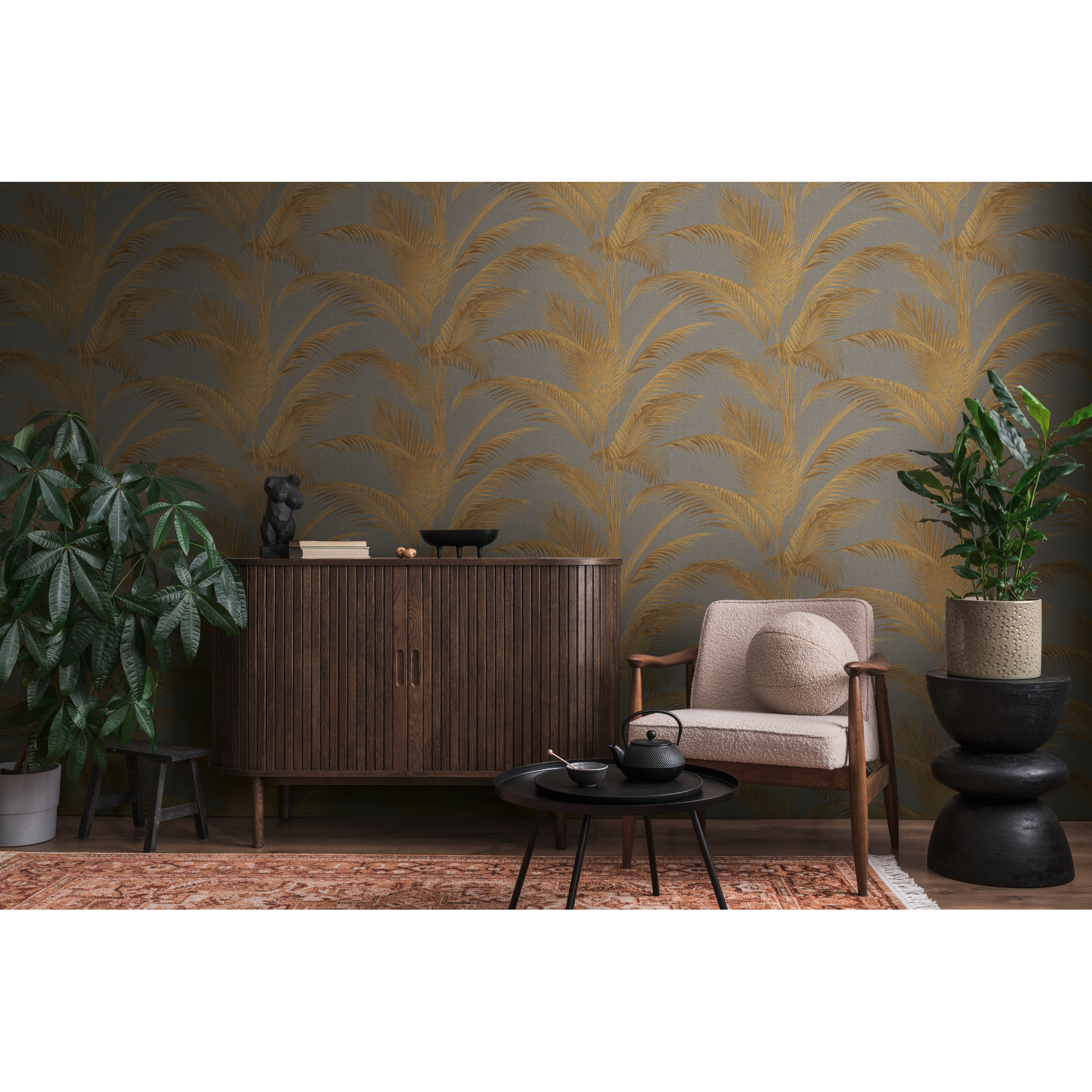 Vliestapete 'Michalsky 6' Palme grau 0,53 x 10,05 m