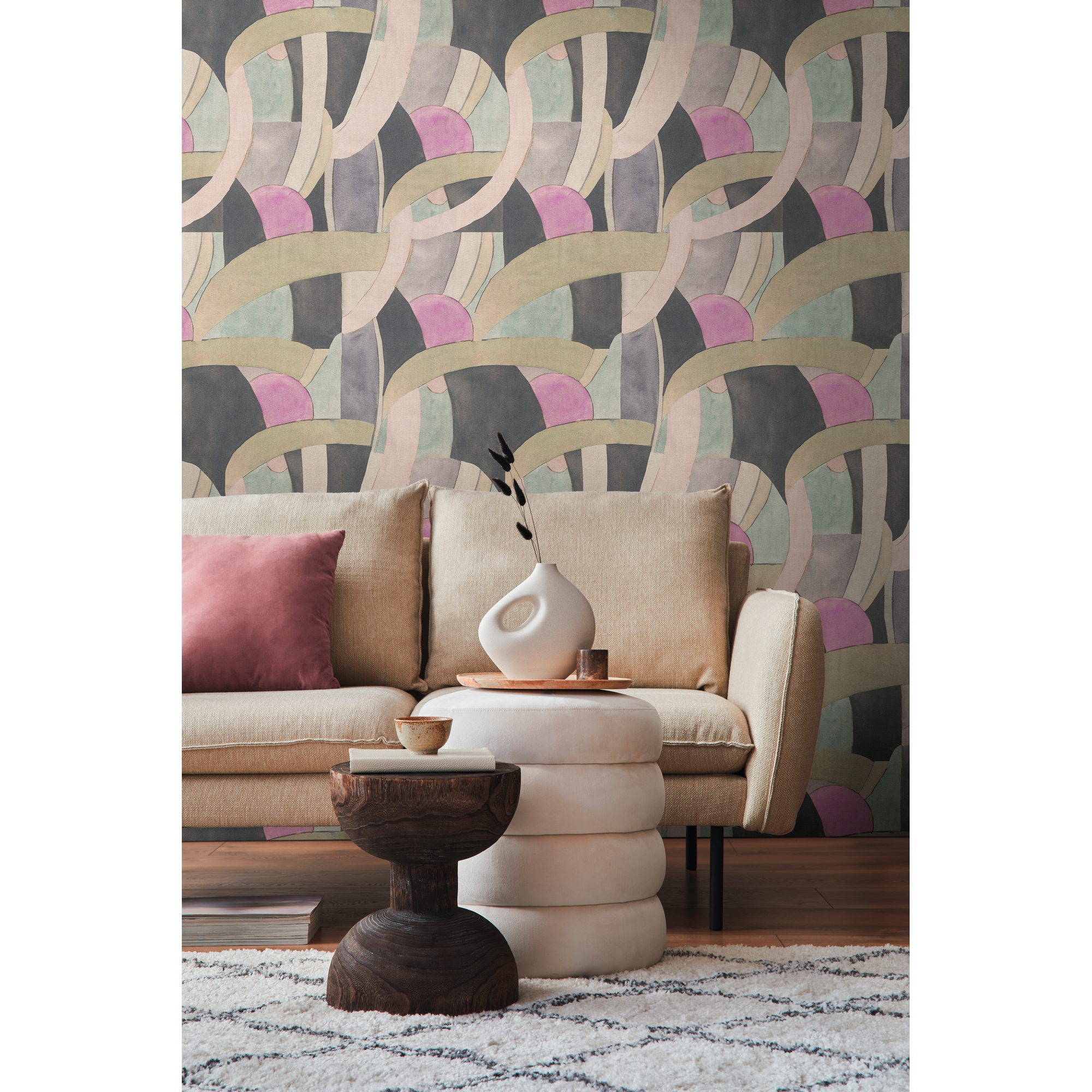 Vliestapete 'Anna d'Andrea' Retro pink 0,53 x 10,05 m