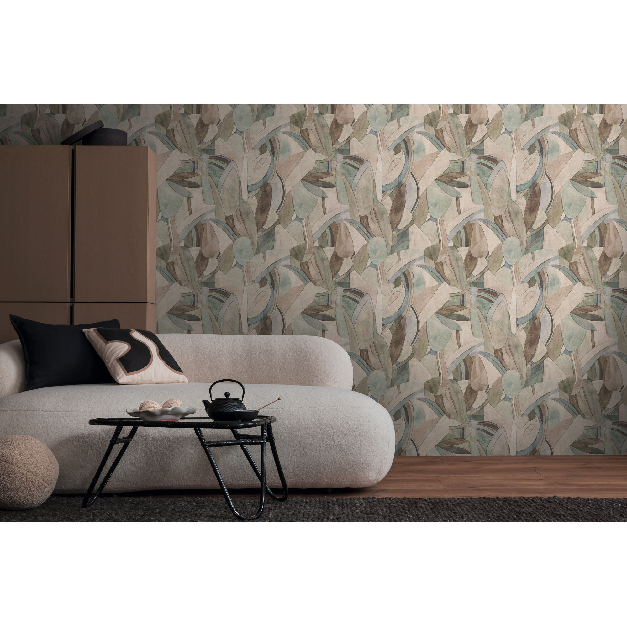 Vliestapete 'Anna d'Andrea' Blätter beige 0,53 x 10,05 m