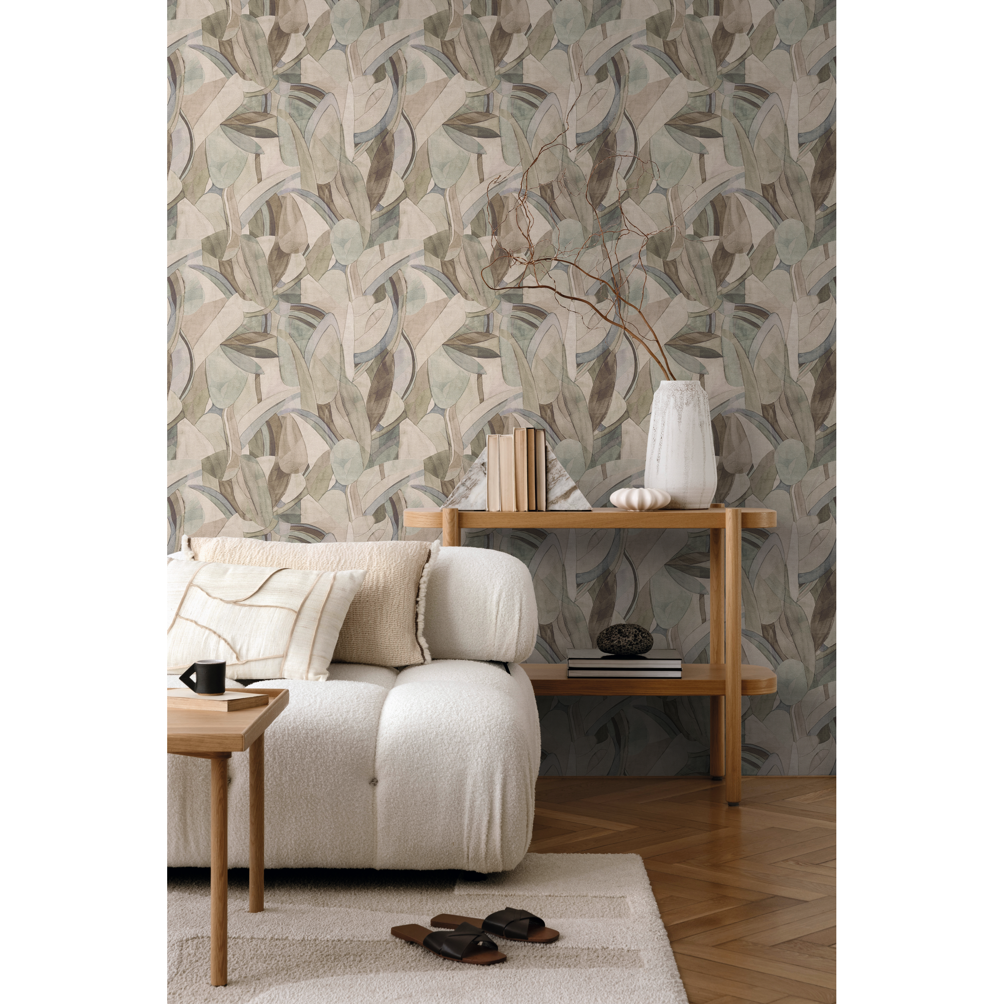 Vliestapete 'Anna d'Andrea' Blätter beige 0,53 x 10,05 m
