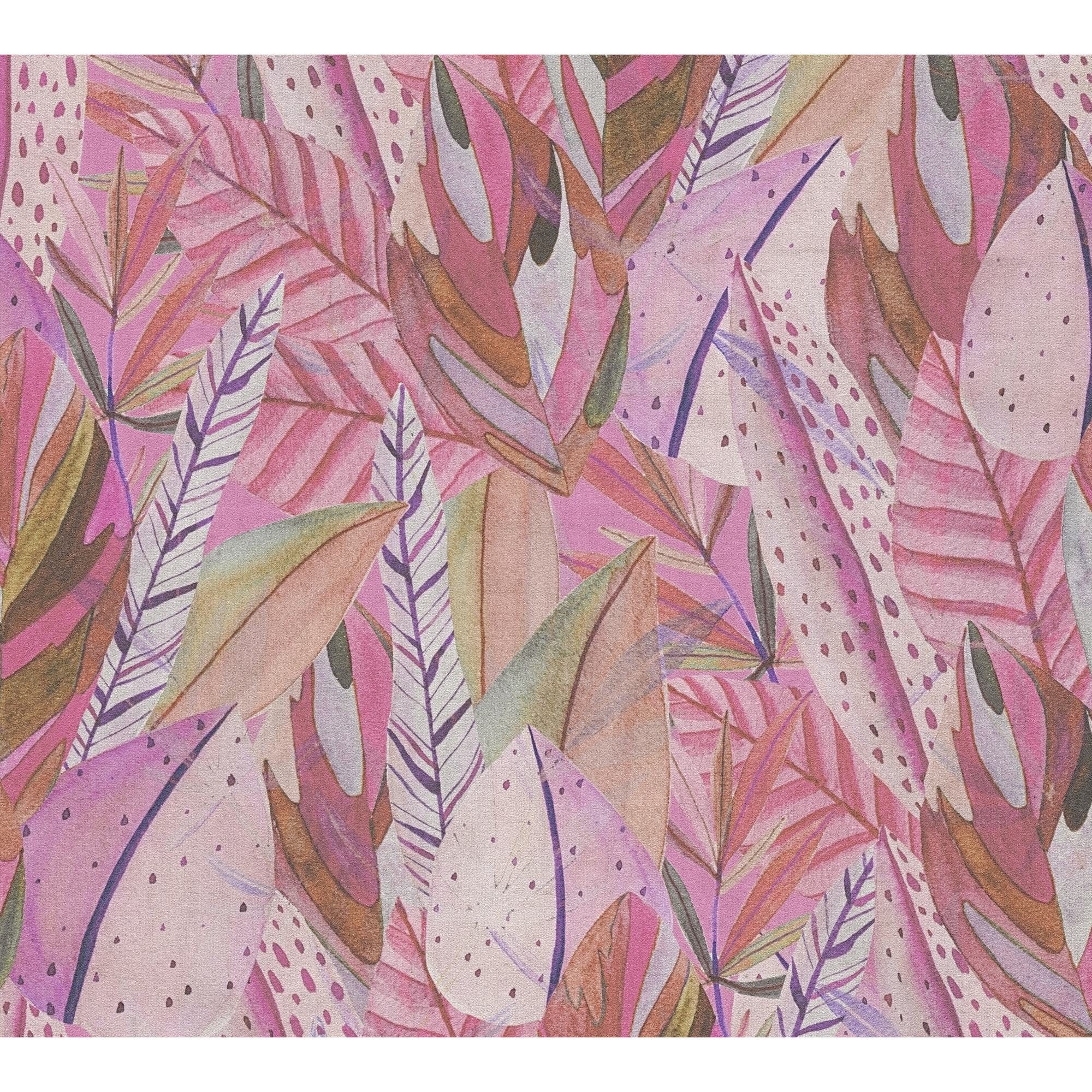 Vliestapete 'Anna d'Andrea' Blätter pink 0,53 x 10,05 m