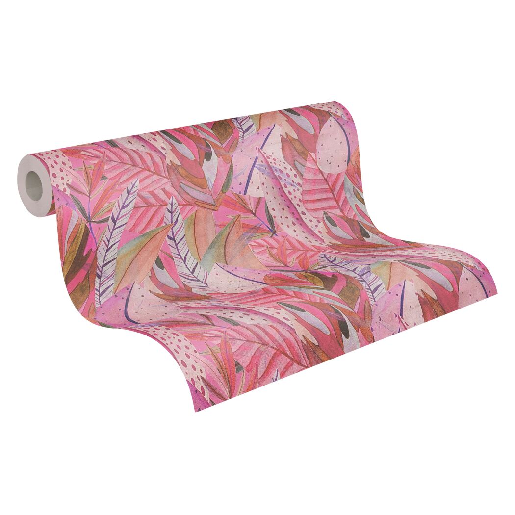 Vliestapete 'Anna d'Andrea' Blätter pink 0,53 x 10,05 m