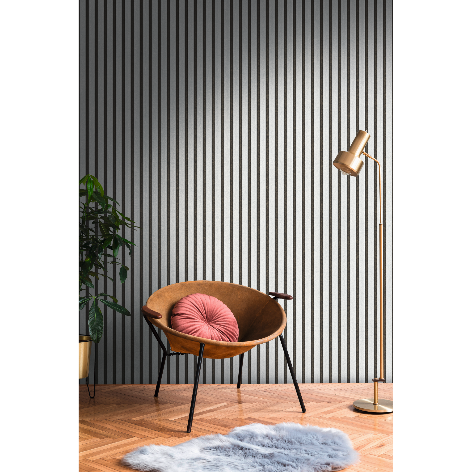 Vliestapete '50 Jahre A.S.' Holzpaneel silber 0,53 x 10,05 m