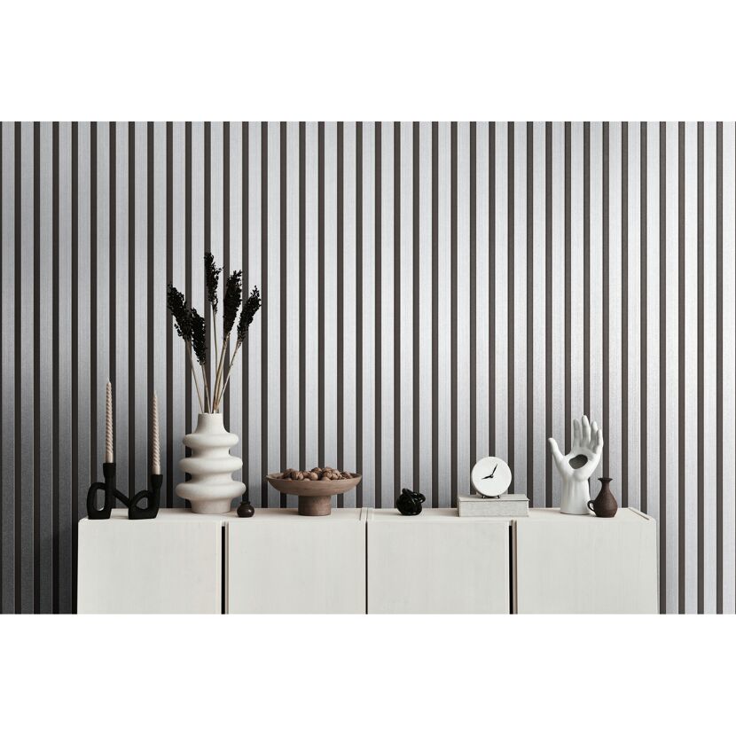 Vliestapete '50 Jahre A.S.' Holzpaneel silber 0,53 x 10,05 m