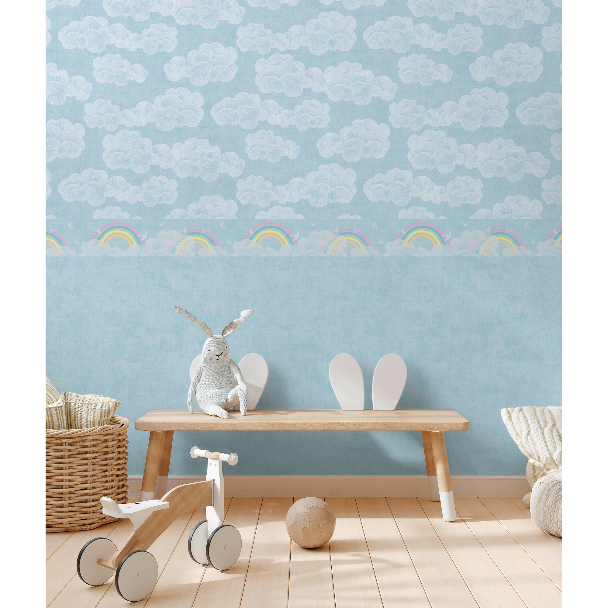 Bordüre 'Lilly & Luis' Regenbogen blau 0,13 x 5 m