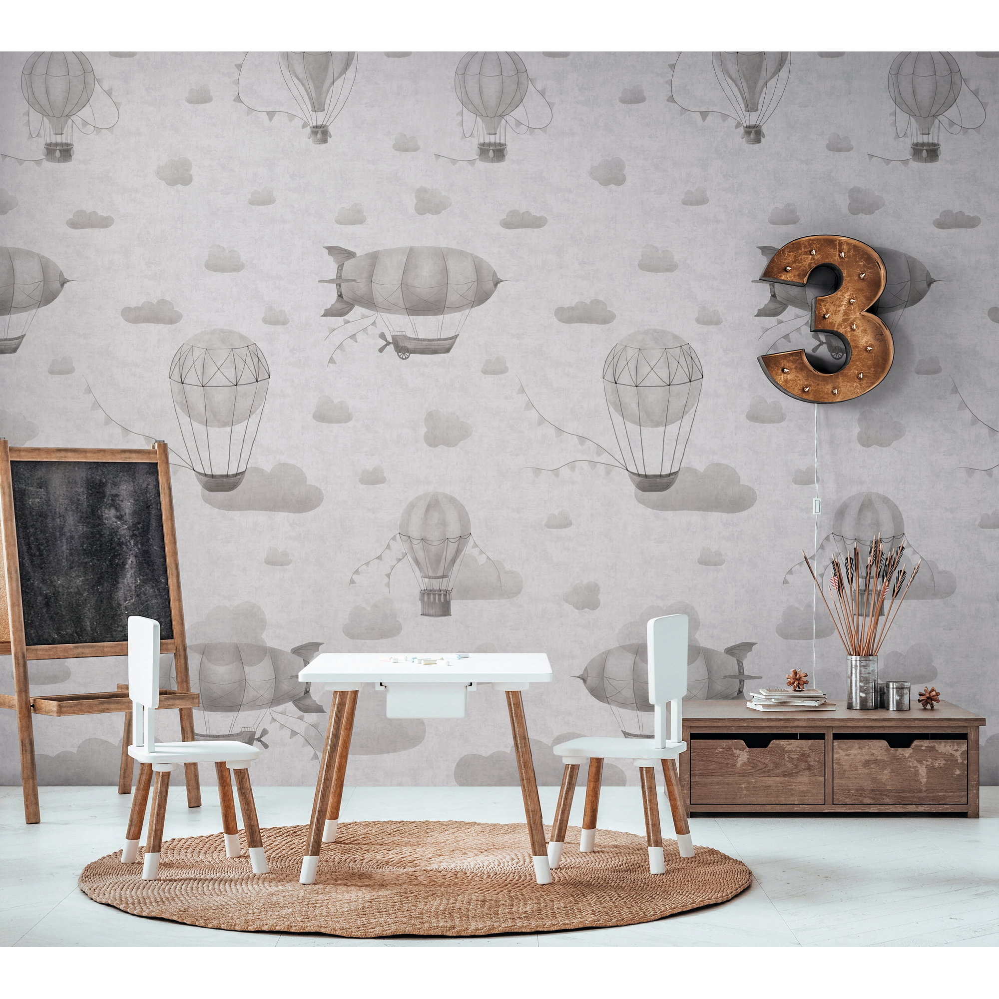 Vliestapete 'Lilly & Luis' Ballons grau 3-teilig 1,59 x 2,8 m