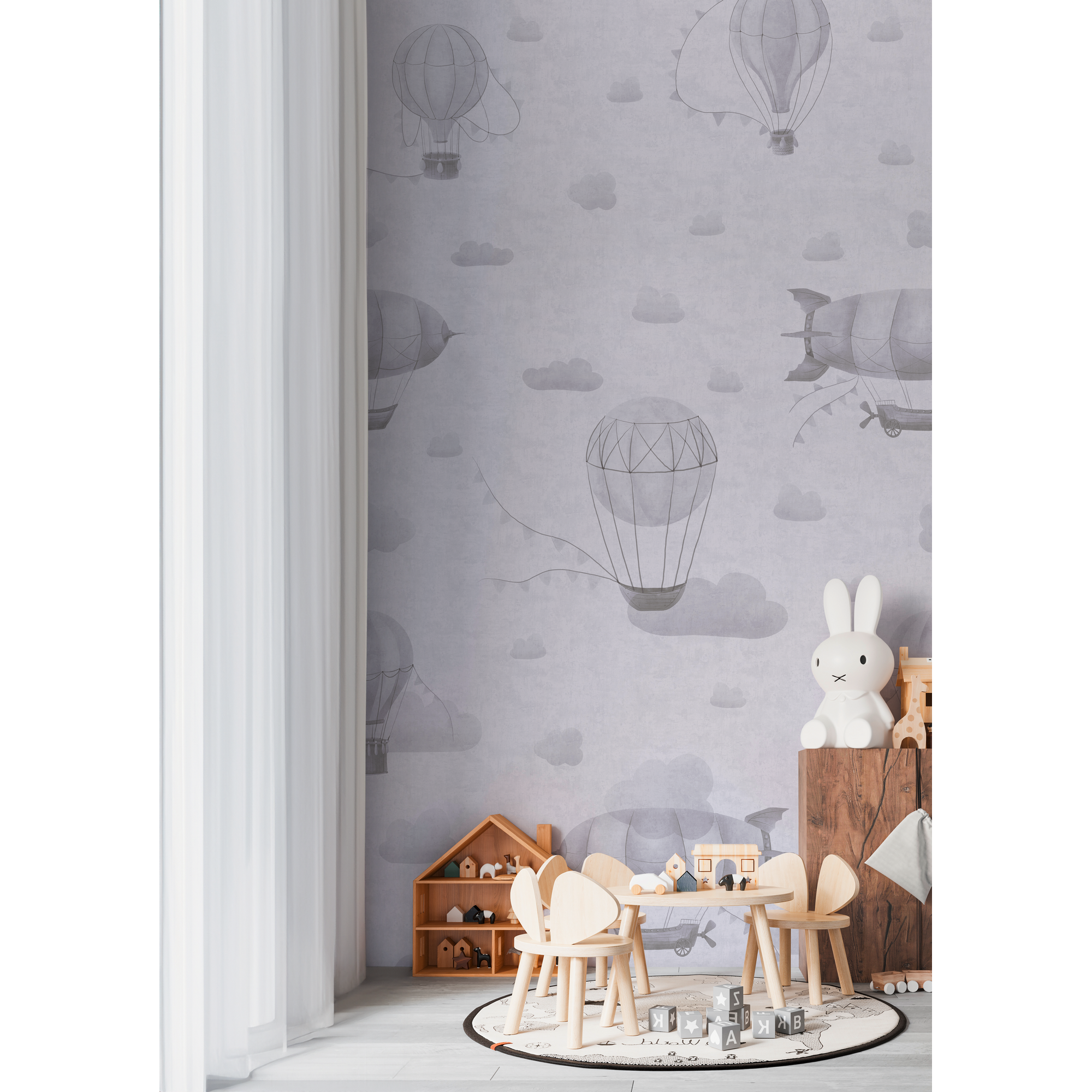 Vliestapete 'Lilly & Luis' Ballons grau 3-teilig 1,59 x 2,8 m