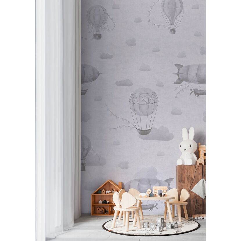 Vliestapete 'Lilly & Luis' Ballons grau 3-teilig 1,59 x 2,8 m